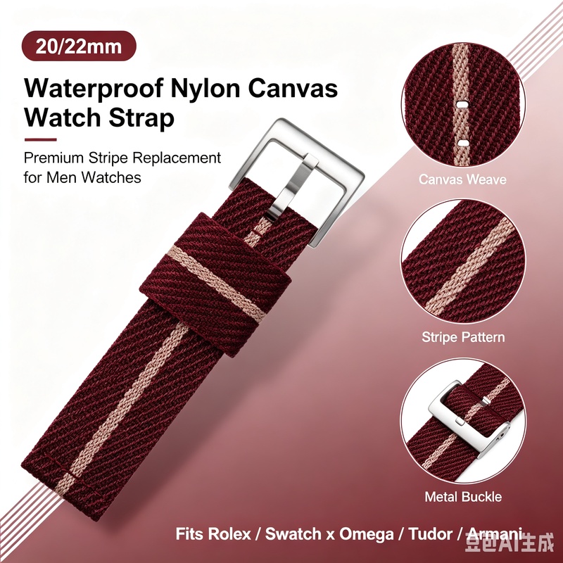Men'S Accessories Armani - 20/22mm Premium Waterdichte Nylon Canvas Horlogeband
