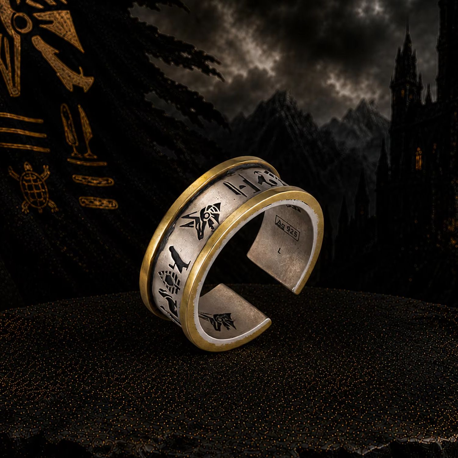 Men'S Accessories Jewelry Egypt - 925 Sterling zilveren Anubis open bandring